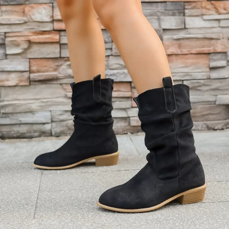 

Women's Boots Suede Long Boots Soft Platform Boots Side Zipper Women Western Boot Plus Size Solid Color Chelsea Boot Botas Mujer