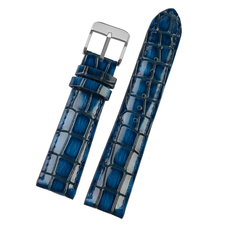 18 مللي متر 20 مللي متر 22 مللي متر الأزرق مشرق حزام من الجلد ل أوميغا رولكس المياه شبح سايكو كاسيو تيسو التمساح نمط جلد البقر الرجال حزام (استيك) ساعة