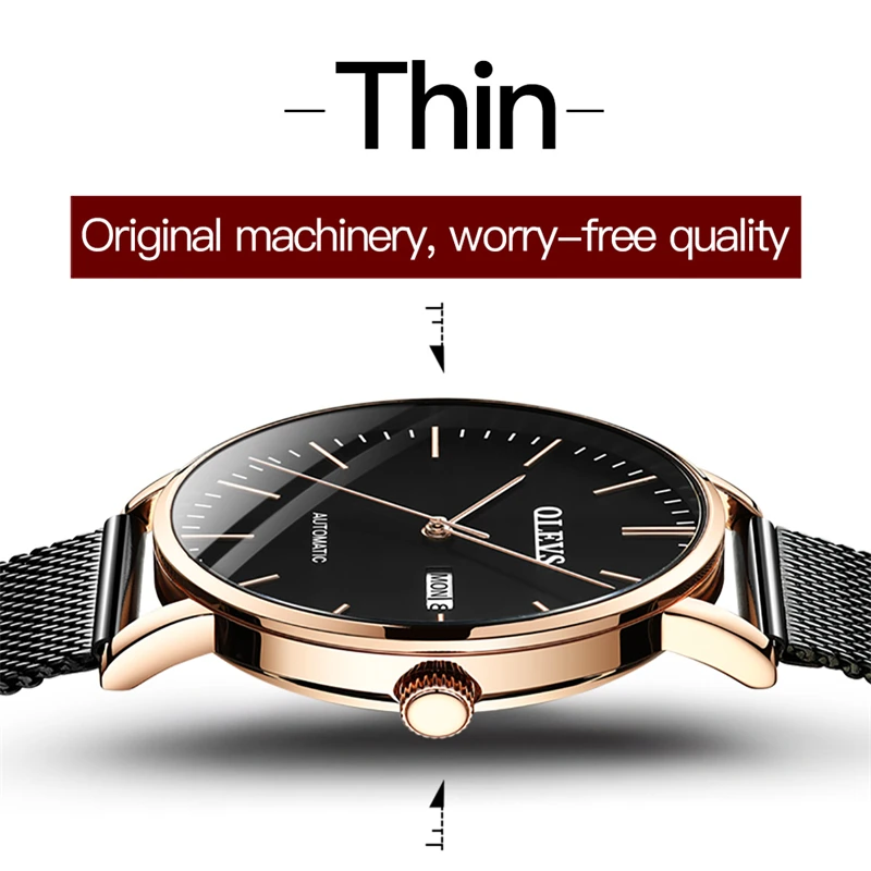 OLEVS New Fashion Ultra Thin Mechanical Watch Men Waterproof Date Week Luxury Business Automatic Watches Mens Relogio Masculino