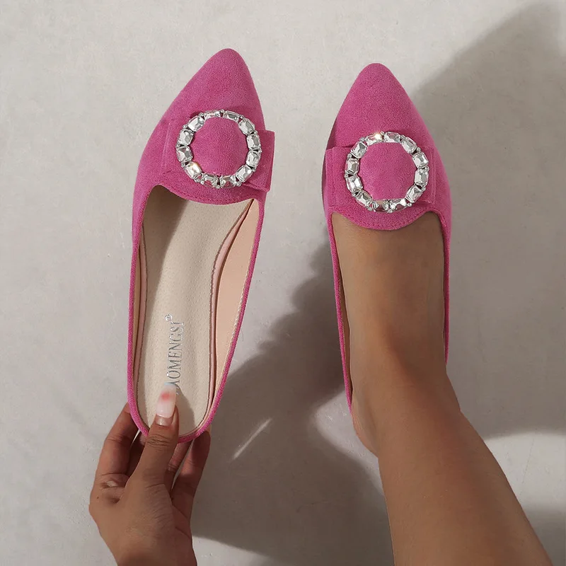 New Women's Rhinestone Pointed Toe Multi-Color Trendy Half-Support Flat Slippers