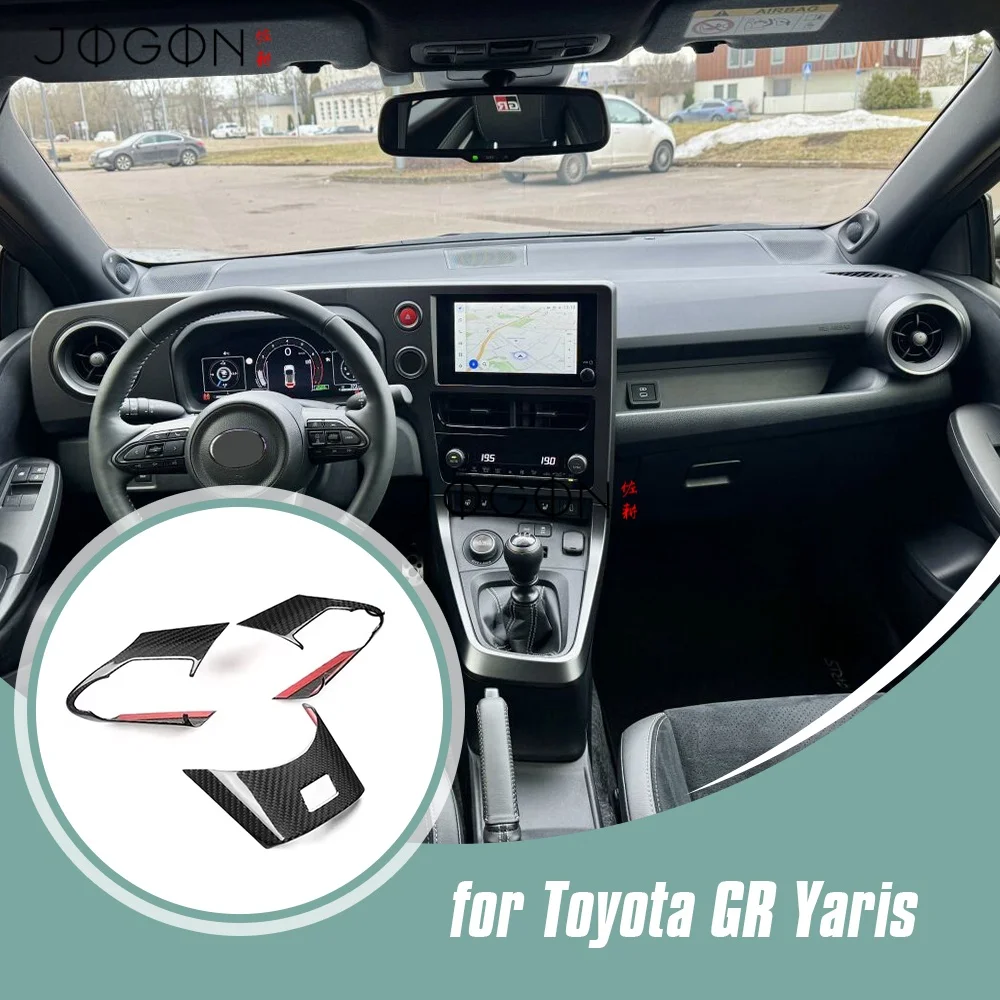 

3Pcs Real Dry Carbon Fiber Car Interior Steering Wheel Button Strip Panle Cover Trim Accessories For Toyota GR Yaris 2025 2026