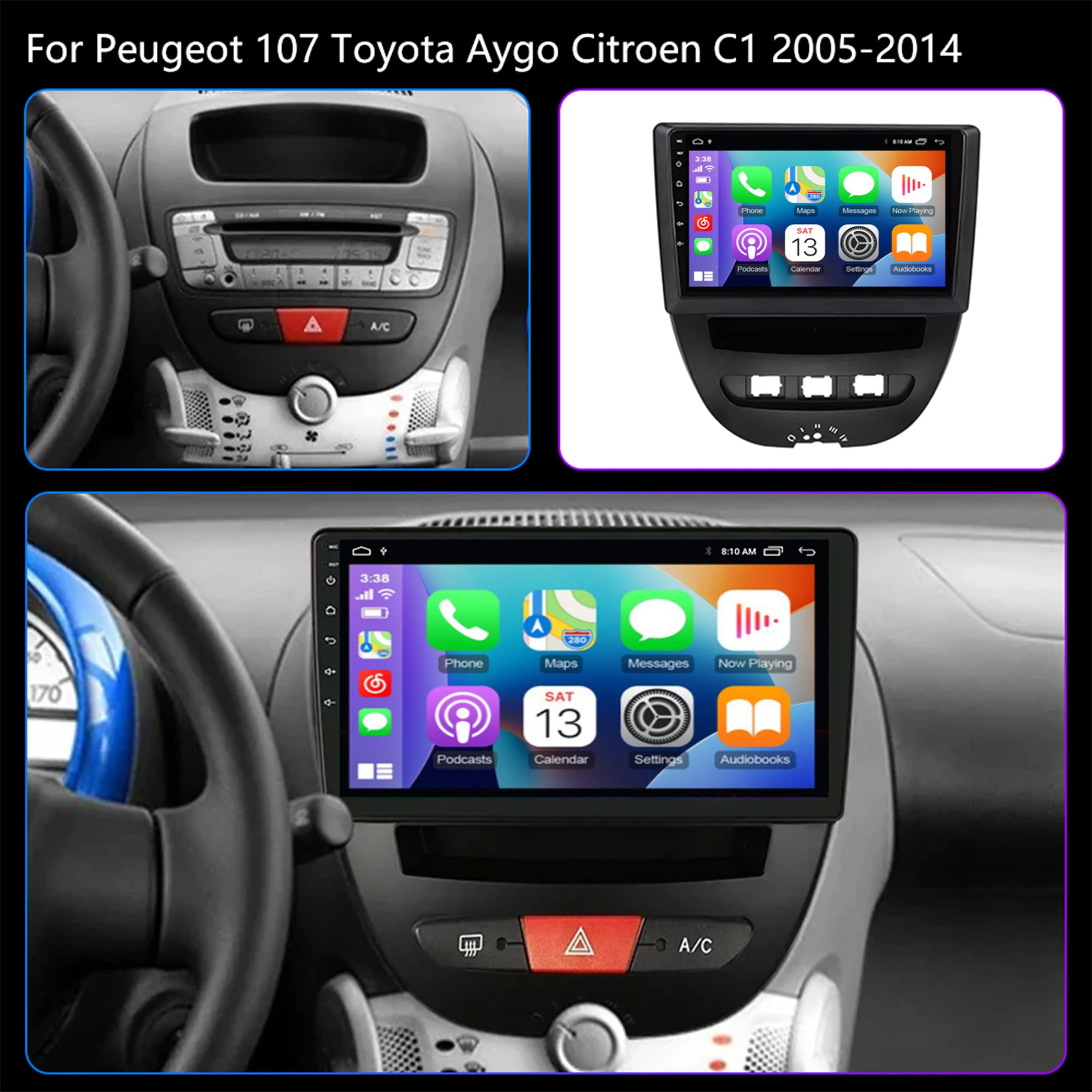 For Peugeot 107 For Toyota Aygo Citroen C1 2005-2014 Android Car Multimedia Video Player Navigation GPS 4G Carplay 2 Din Stereo