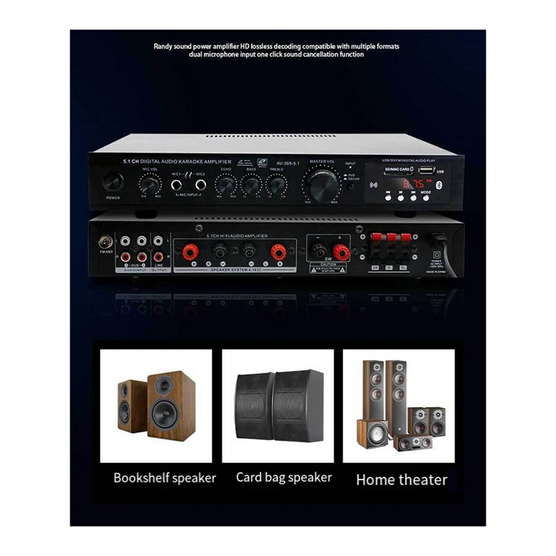 5.1 Channel HIFI Amplifier Subwoofer High Power Stage Home Theater Bluetooth Radio Outdoor Amplifier