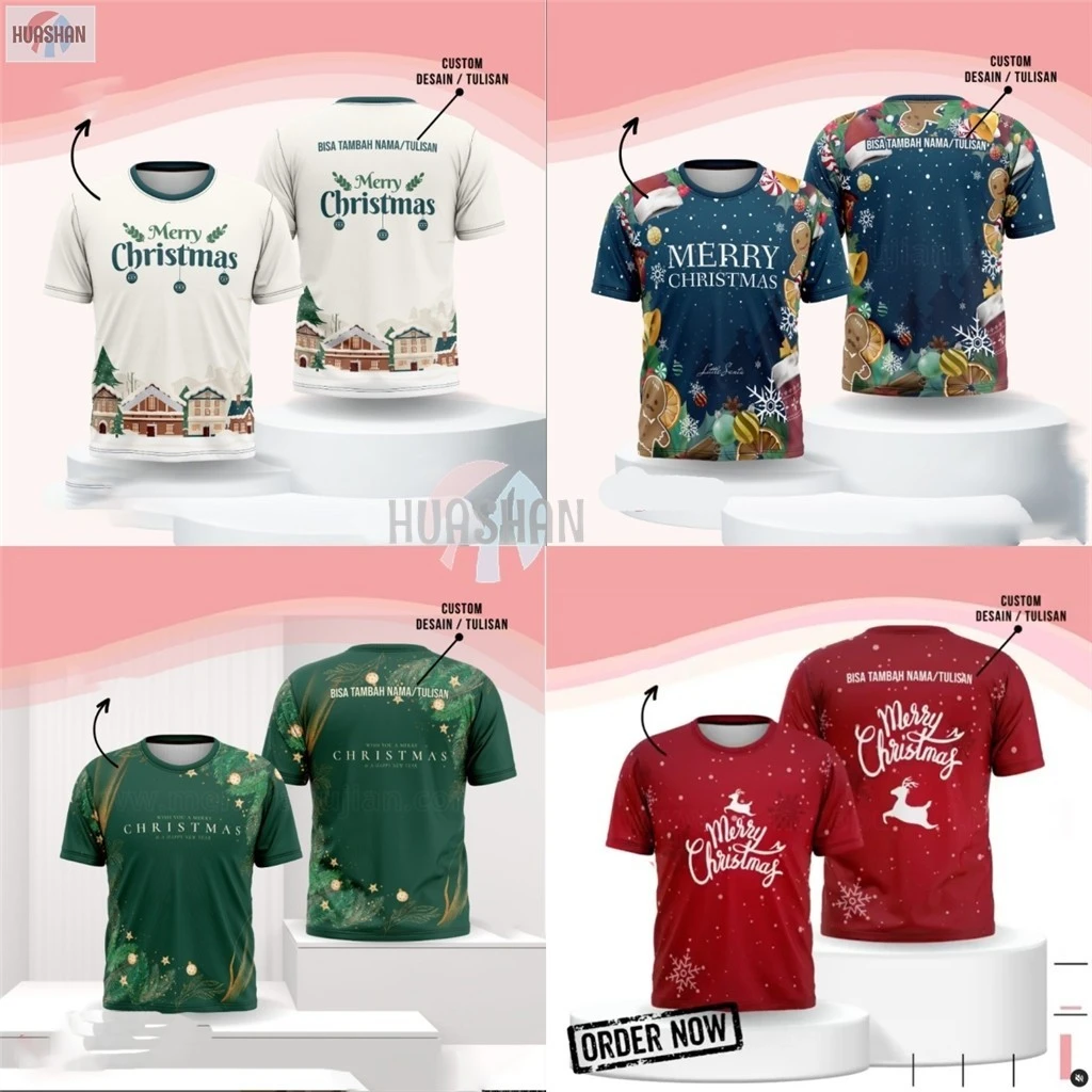 

2026 Custom Merry Christmas T-shirt Jersey Fully Sublimative Microfiber Santa Claus T-shirt Viral Jersey Ootd Family Clothing
