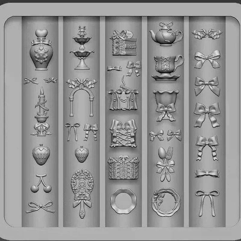 투명 네일 아트 실리콘 조각 몰드 리본 모양 거울 찻잔 UV 젤 폴리쉬 아트 몰드 DIY 디자인 네일 참 스텐실 데코