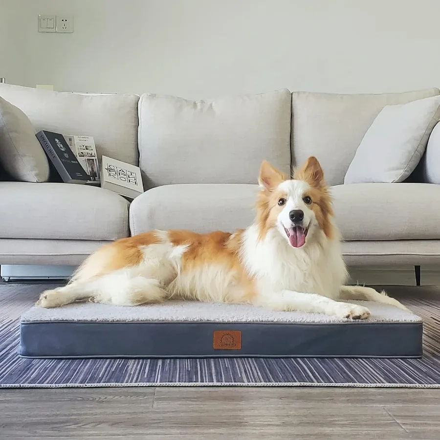 أغطية سرير كلب كبيرة قابلة للغسل، بديلة من القطيفة الناعمة المقاومة للماء، بطانة سرير للكلاب لأسرّة الحيوانات الأليفة مع سحاب 35 × 22 × 3 بوصة، غطاء رمادي