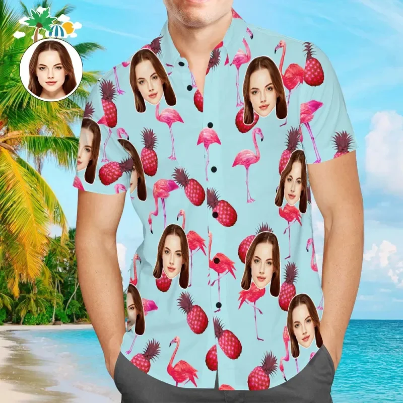 Hawaiian Fashion 3D Customized Face Pictures Print Shirts For Women Funny Shirts & Blouses Men Short Sleeve Shirts Tops Clothing