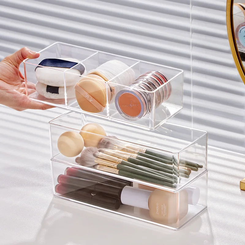 

Transparent Cosmetic Storage Box Brushes Desktop Acrylic Cube Box Clear Make Up Organizer Drawer Storage Makeup Pads Container