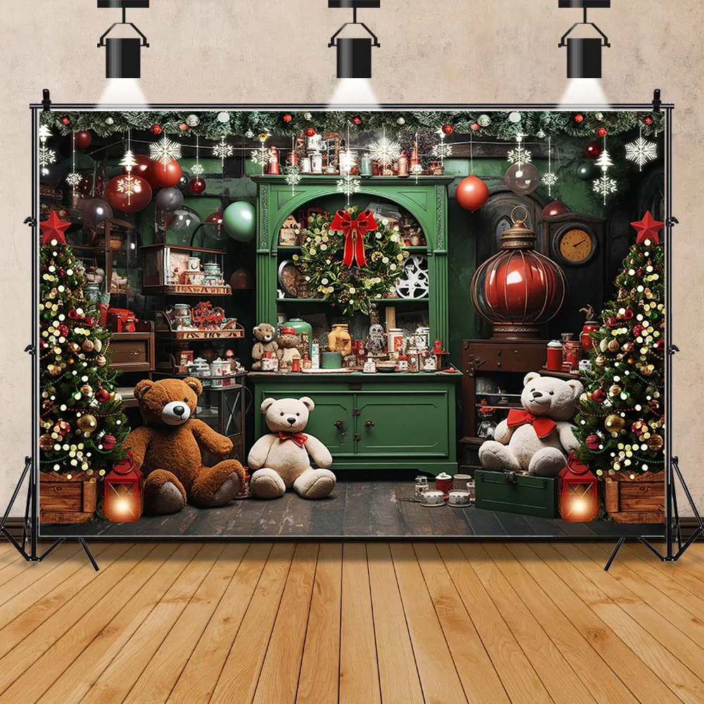 

SHENGYONGBAO Christmas Tree Window Wreath Photography Backdrop Wooden Doors Snowman Cinema Pine New Year Background Prop TNB-06