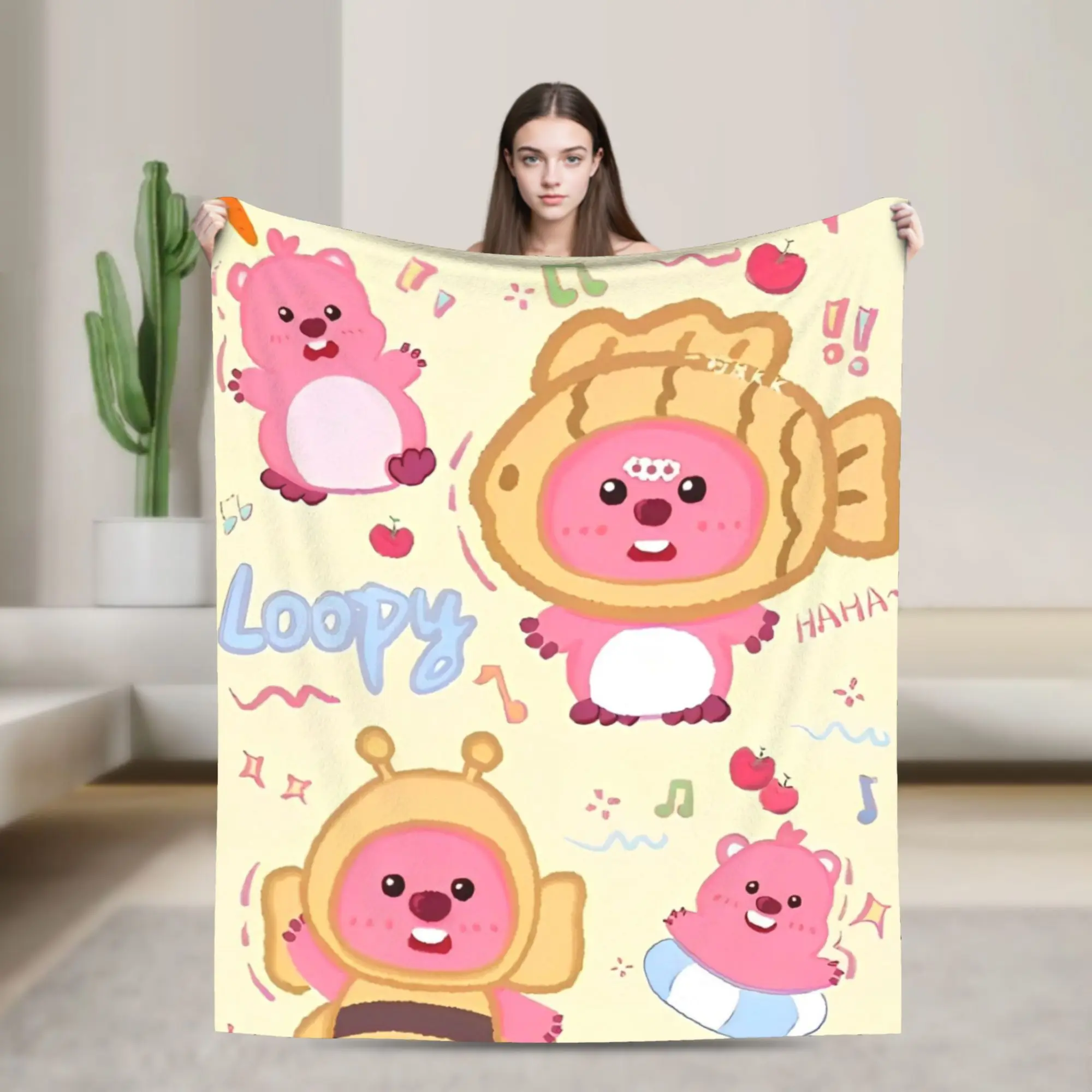 Cute Loopy Pororo Blankets Beaver Flannel Funny Warm Throw Blanket for Bed Sofa Spring Autumn