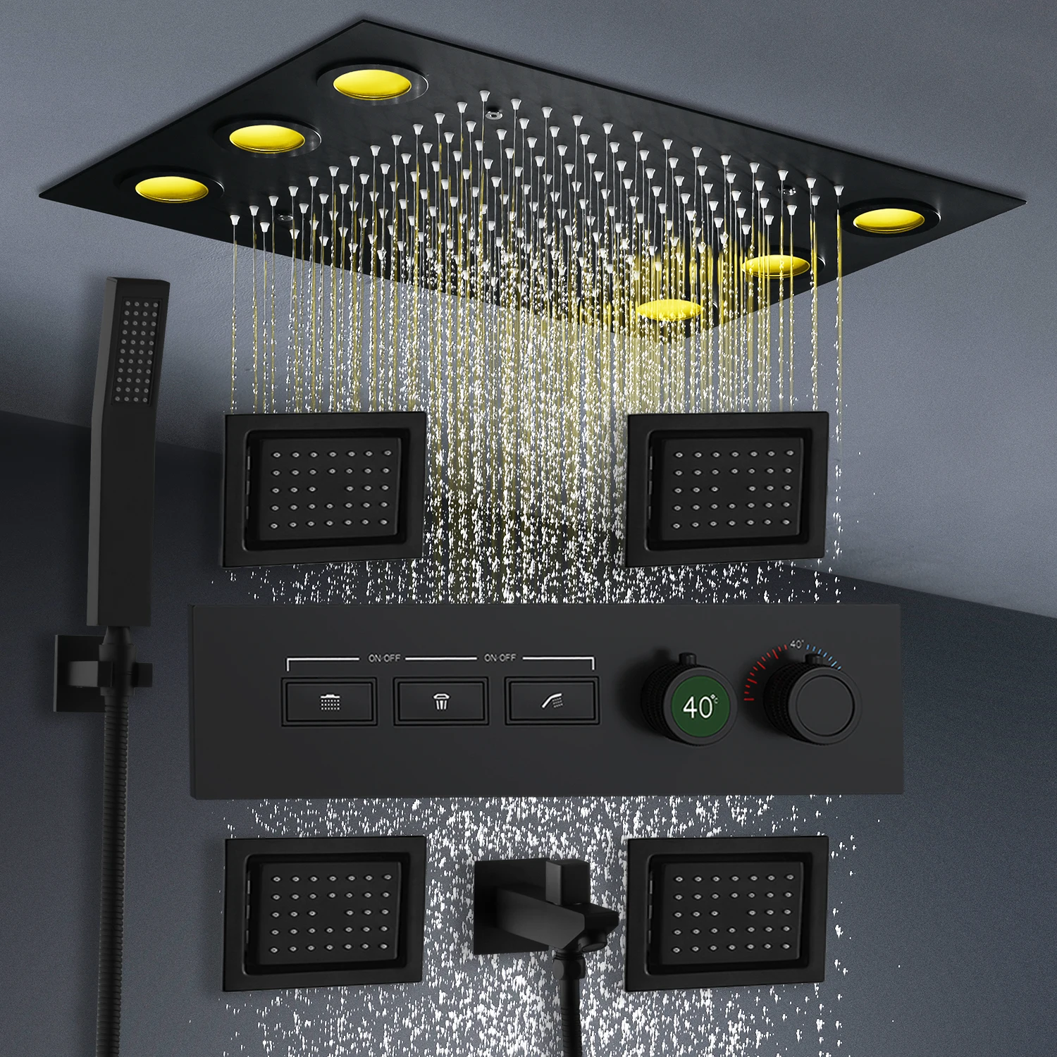 Imagem -04 - Smart Remote Led Shower Head Conjunto Sistema de Torneira Lateral Jet Misturador Termostático Interruptor de Botão de Válvula Painel de Chuveiro de Mão Painel 20x14in