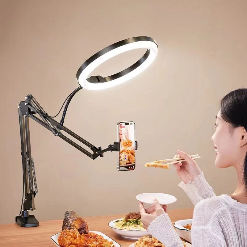 Selfie Ring Light with Mobile Phone Holder Support Table Arm Stand Ringlight for Live Broadcast Rong Ligth for Youtube Streaming