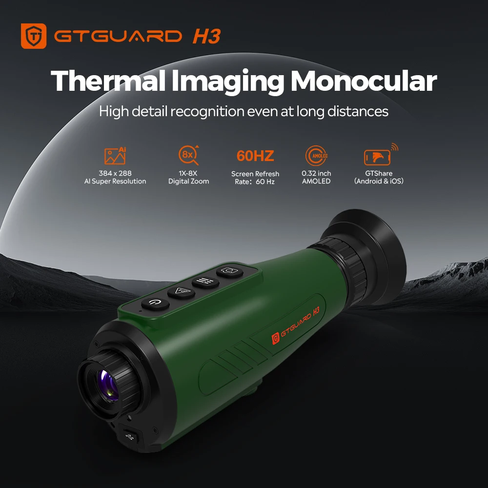 GTGUARD H3 Thermal Imaging Monocular AI Super-resolution384*288Thermal Camera Multiple Scenes Handheld IR Night Vision Goggles