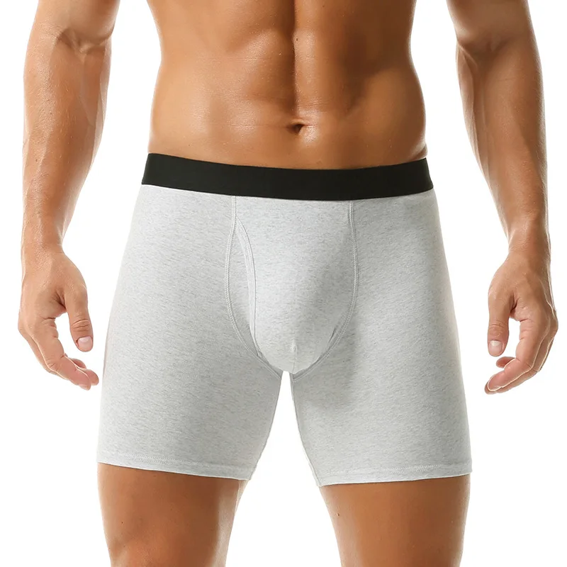 Men Breathable Long Leg Boxer Shorts Sports Large Size Sexy U Pouch Panties Underwear Male Cotton Seamless Lengthen Underpants