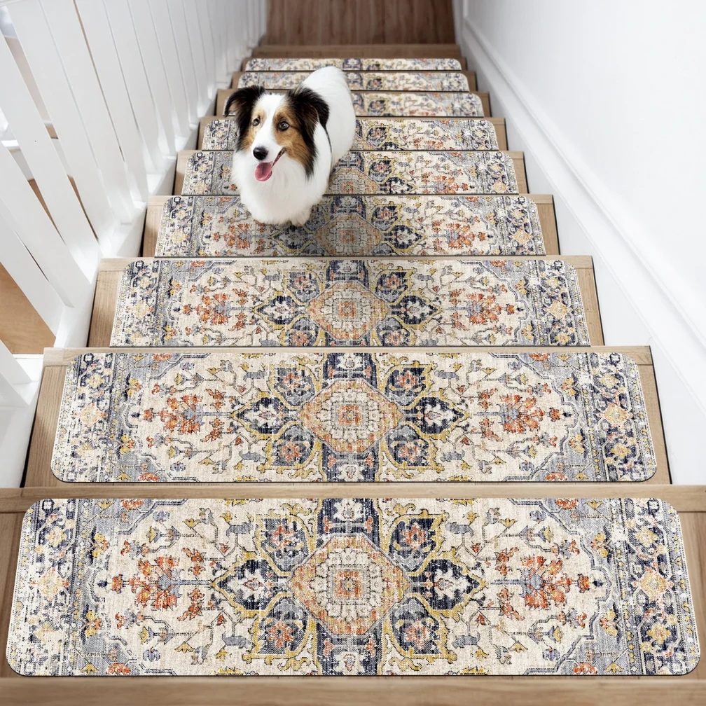 VIKAMA Wooden Steps Anti-Slip Mat Rubber Safety Mat Wear-Resistant Soft Indoor Carpet Children Elderly Use Stair Tread Mat