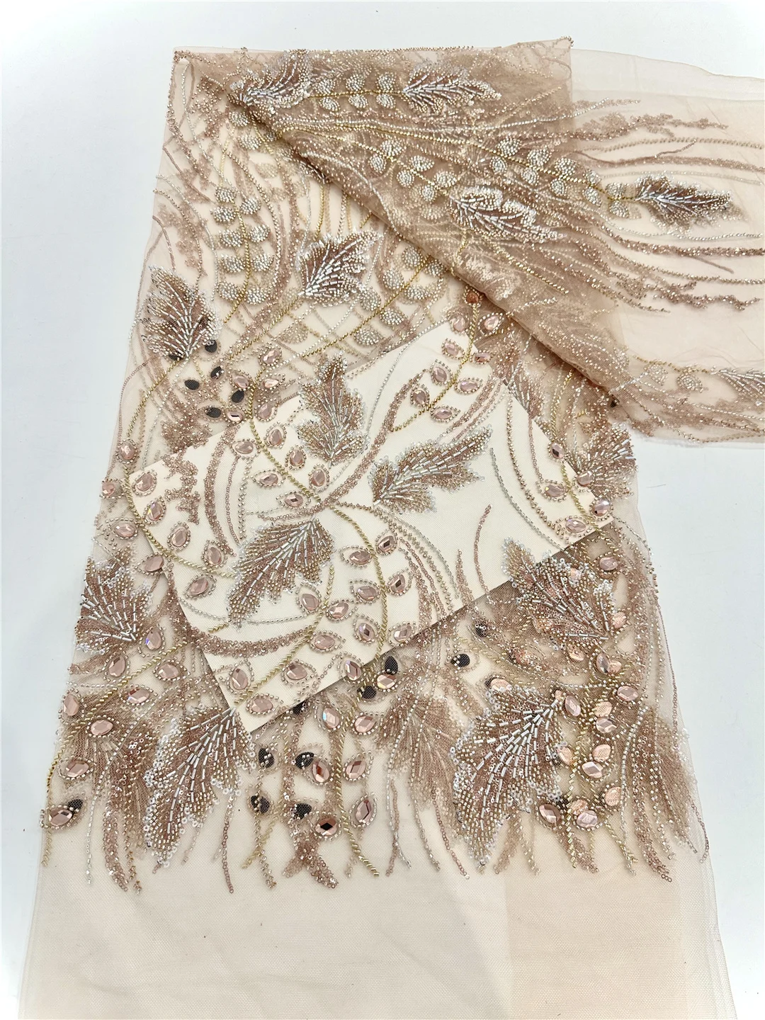 5 Yards Luxury High-end Beaded Fabric Heavy Sequins Embroidery Fabric Fashion French Tulle Mesh Lace Fabric for Wedding