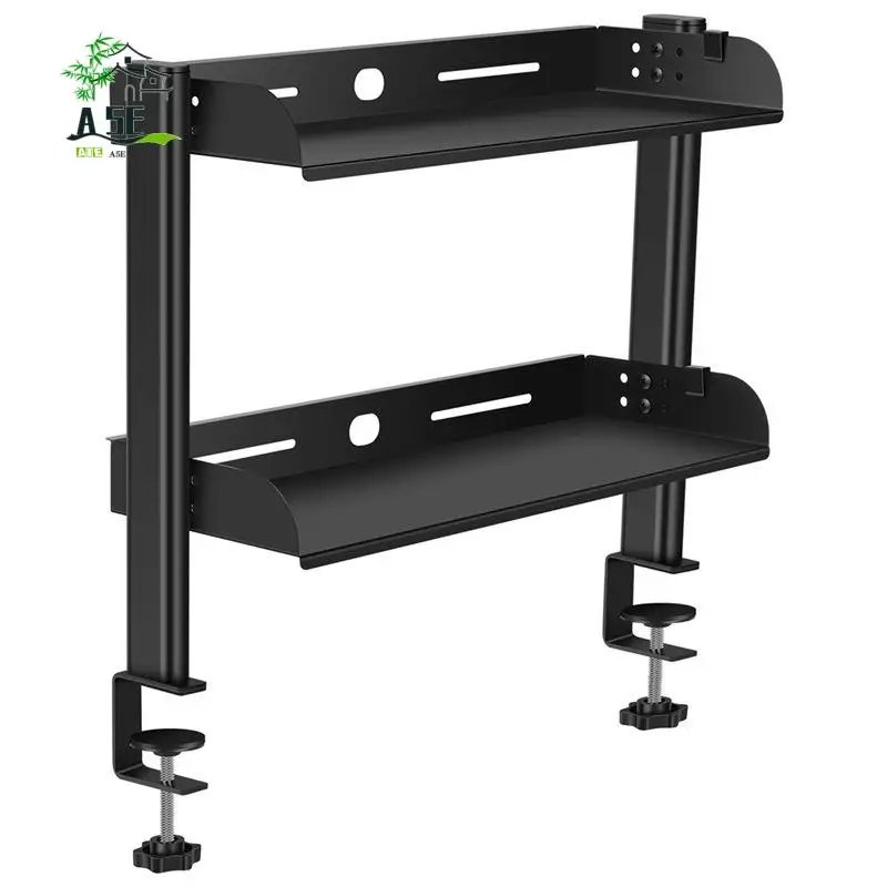 

A05E-2 ярусная настольная полка с зажимом без дрели, настольный органайзер, стойка, экономия места, регулируемый металлический компьютерный настольный зажим