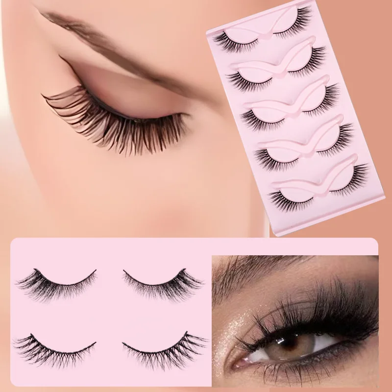 5 Pairs Natural Lower Eyelashes Under False Eyelashes Soft Lower Eyelashes Extension Handmade Transparent Band Eye Lashes Makeup