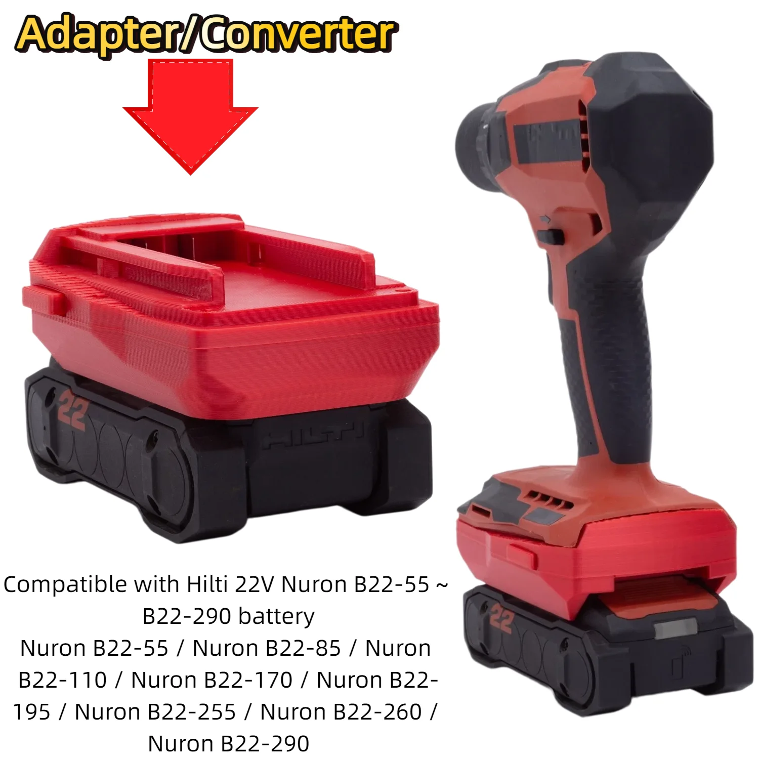 Batterieadapter/Konverter für Hilti 22V Nuron B22-55~B22-290 Li-Ionen-Akku auf alte CPC-B22 22V Hilti Elektrowerkzeuge (nur Adapter) – Detail 1