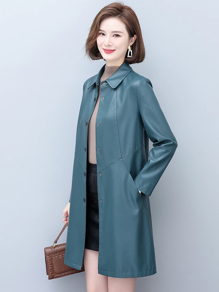 Casaco Feminino de Couro Legítimo de Ovelha, Comprimento Médio, Ajuste Slim, Estilo Coreano, Coleção Outono 2025, Elegante e Versátil, Corta-Vento de Couro S...