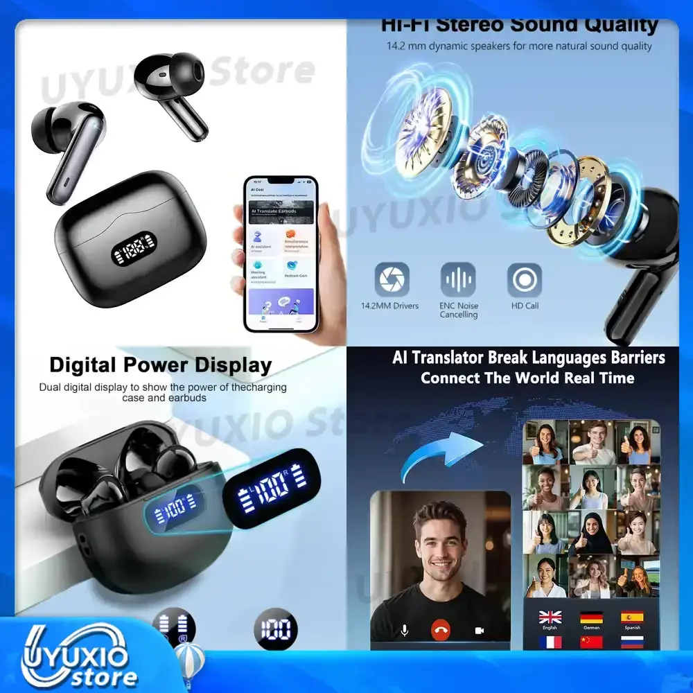 

UYUXIO Real Time Translator Earphone TWS Earbuds AI Language Translation Ear Buds with 144 Languages Headphone for Business