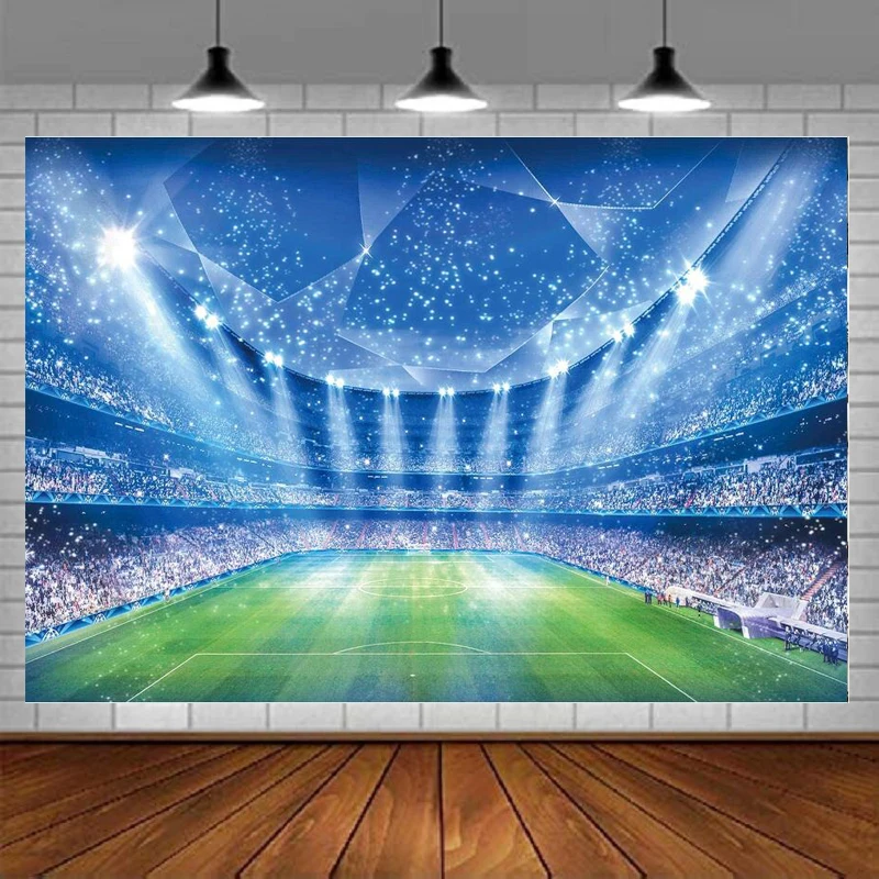 Soccer Field Photography Backdrop Boy Sports Game Sports Field Auditorium Lighting Birthday Games Party Decor Background Banner