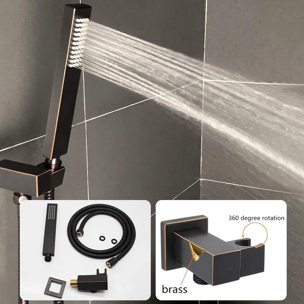 高圧12インチレインシャワーヘッドセット、ボディジェット付き、オイルラブドブロンズ仕上げ、天井取り付けシャワー水栓システム、ブラッシュ仕上げ