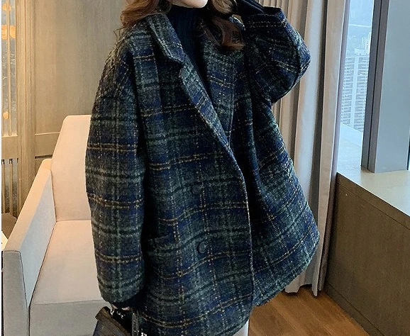 

Women's Suit Jacket for Autumn and Winter 2025 New Plaid Mid Length Woolen Coat
