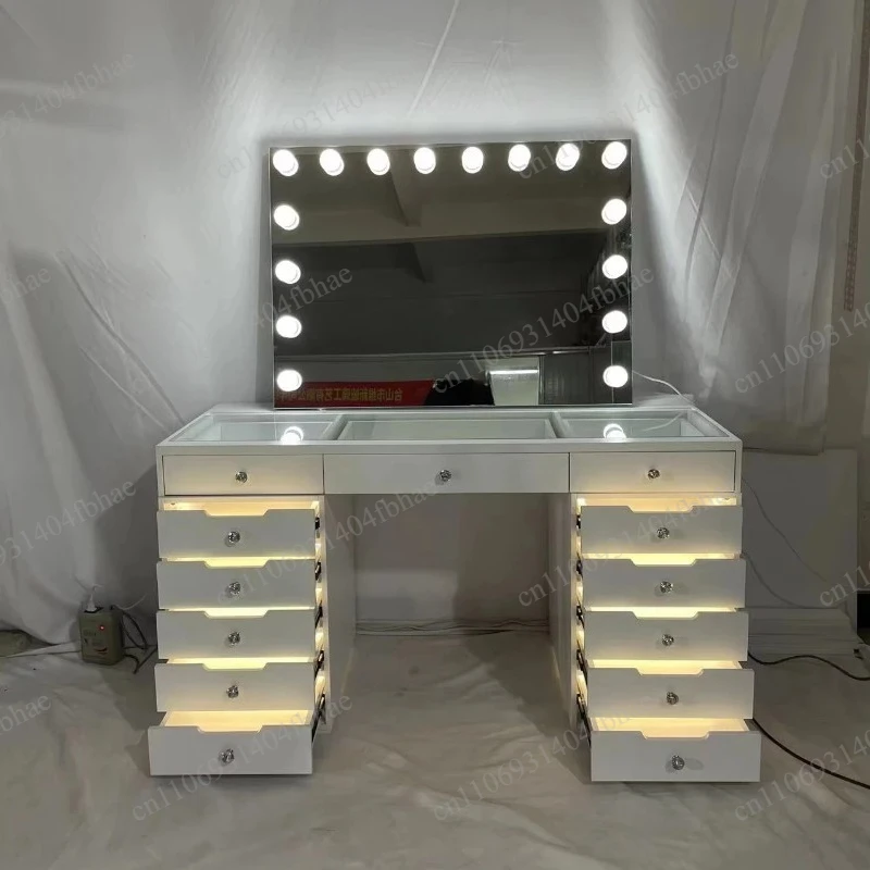 Modern Simple Dresser, Large Capacity Drawer with Light Makeup Mirror