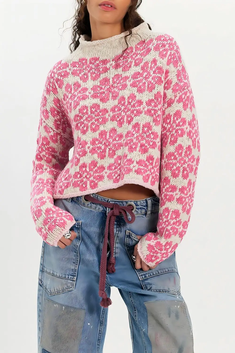 2026 Fall Winter New Women Jacquard Knit Sweater Round Neck Long Sleeve Loose Pullover Fashion European Style Knitwear