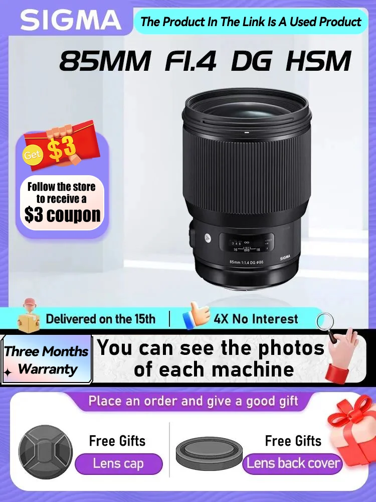 Sigma 85mm F1.4 DG HSM Art Full Frame Prime Digital SLR Camera Lens for Canon 6D II 5D IV Sony A7 III IV Nikon D850 85 1.4（Used）