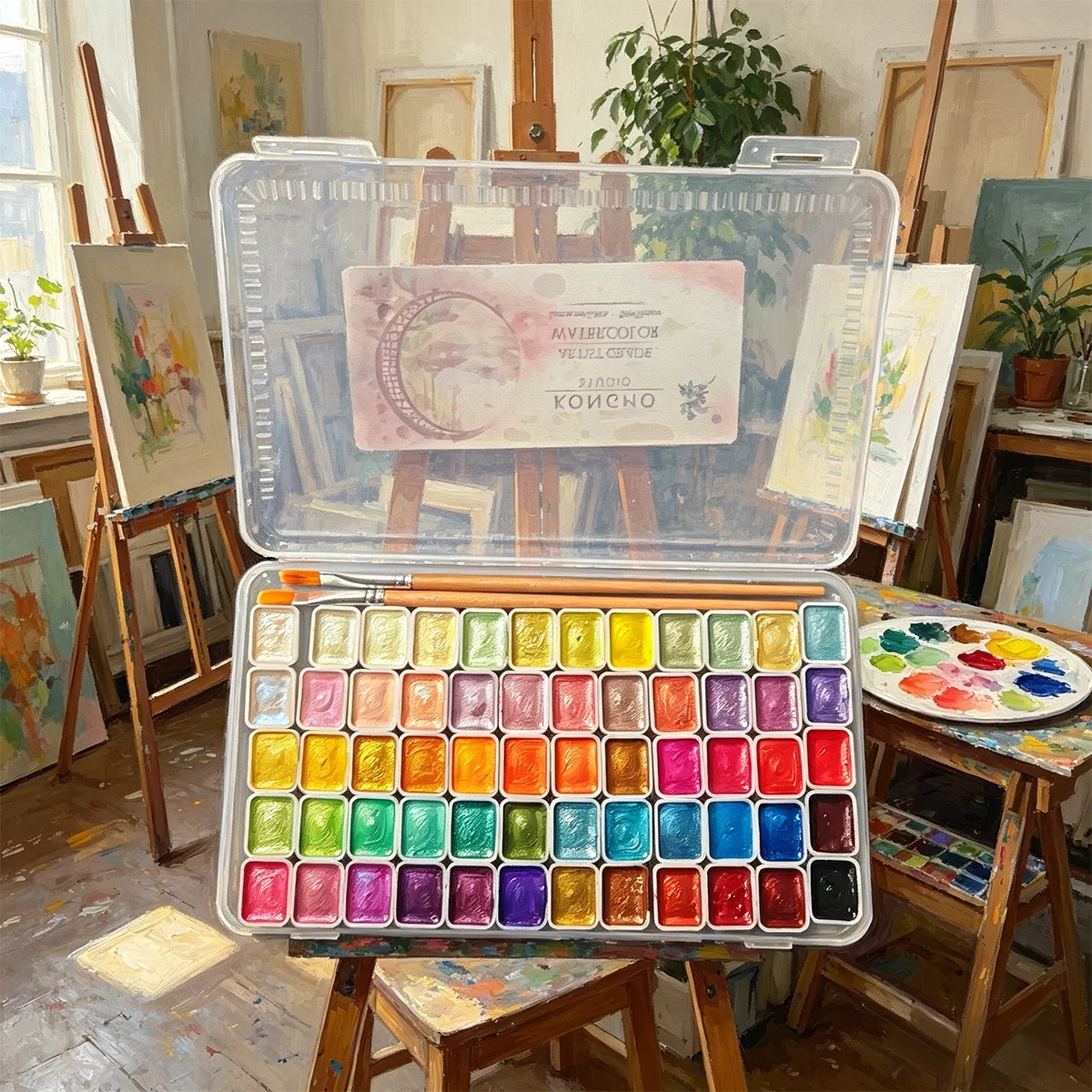 Suitable For Professional Artistic Use. 60-Color Solid Pearlescent Watercolor Set. Fine Texture, Even Coloring. Portable, Durable, Stylish. Ideal Gift For Doodling, Painting, And Daily DIY Projects. SS260712094903032592390