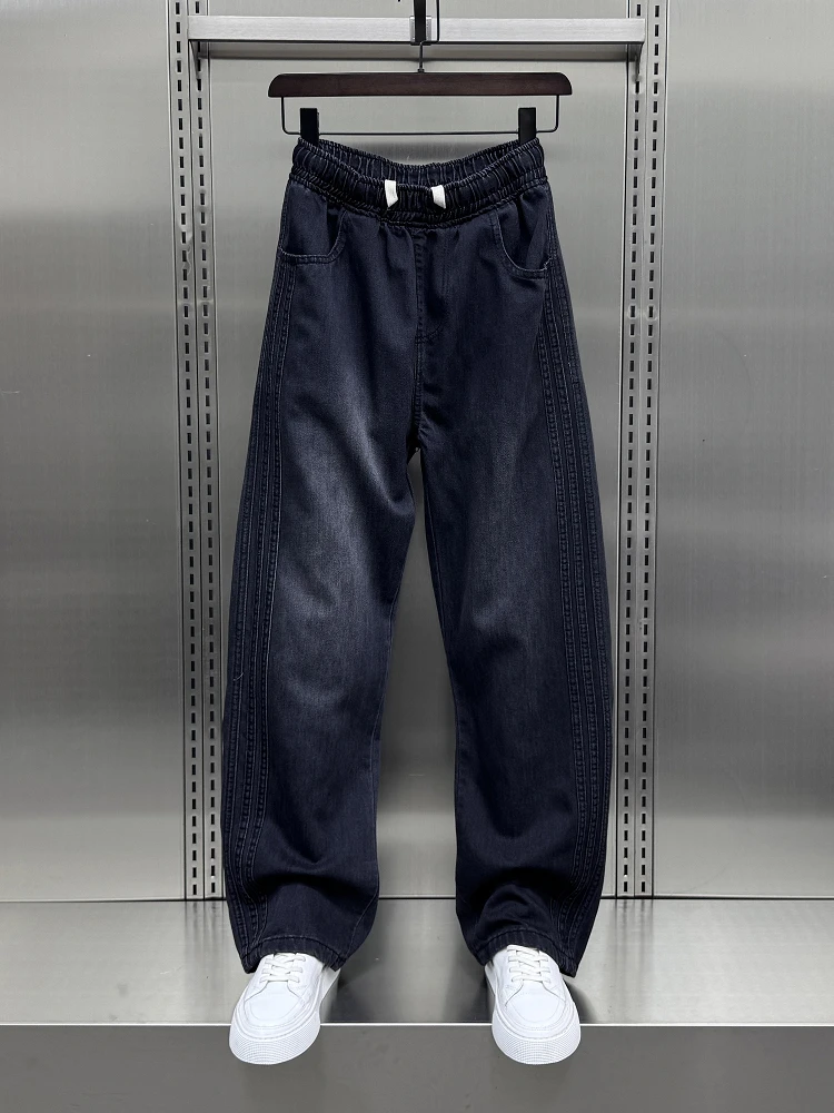 

Trendy American Style Men's Jeans Slim Fit Straight Leg Casual Pants Lightweight Loose Splicing Washed Denim Summer 2025