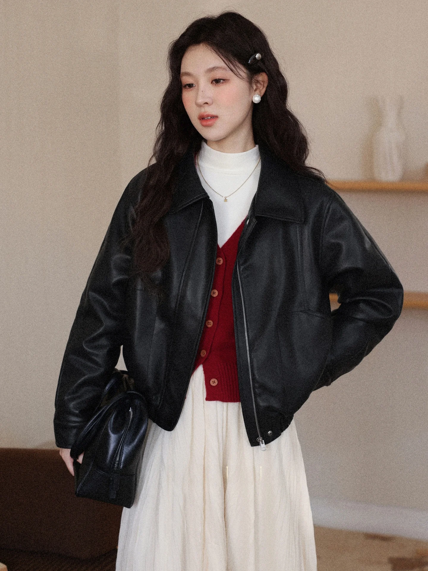 

Женская осенняя кожаная куртка-косуха Bla Fce с подкладкой, уникальным высоким воротником, мягкая на ощупь, с длинными рукавами, стандартной длины