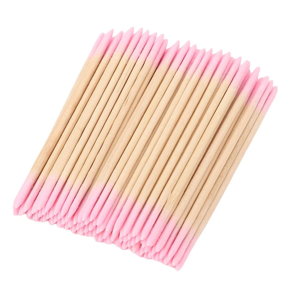 10 Bags Dual-End Pointed Double Pointed Cotton Swabs Wooden Stick Body Precision Tip Cleaning Swabs Manicure Cotton Stick