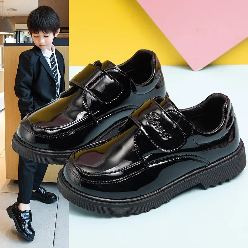 Boys Leather Shoes Spring Autumn Fashion Kids Soft Sole Shoes School Student Performance Flats Big Children's Shoes Black Formal