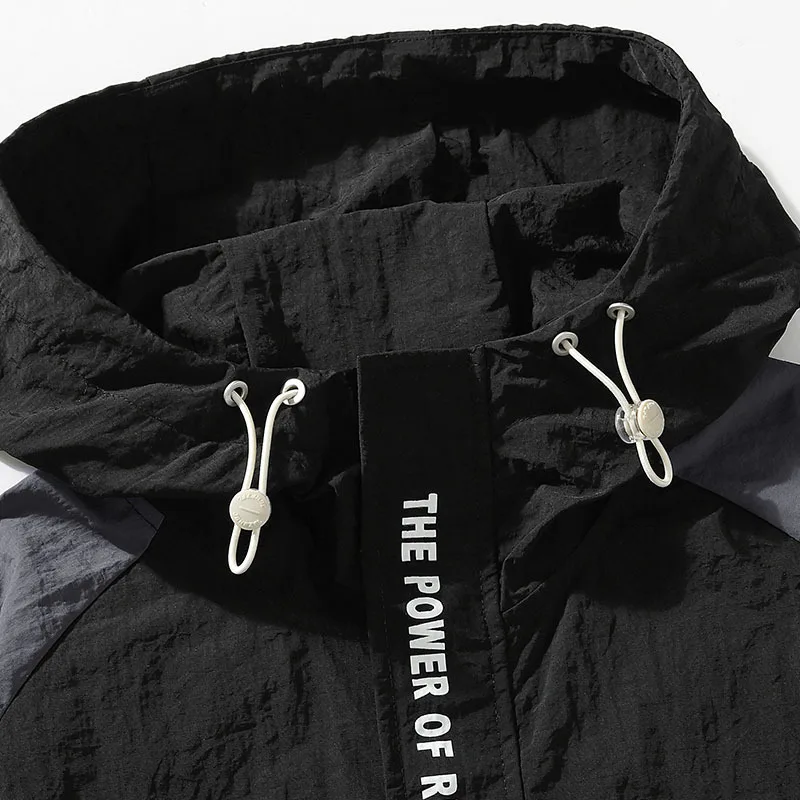 Short Sleeved T-shirt Men's Summer Trend College Style Loose Versatile Short Sleeved Hooded Sweatshirt Half Zip Pullover Top