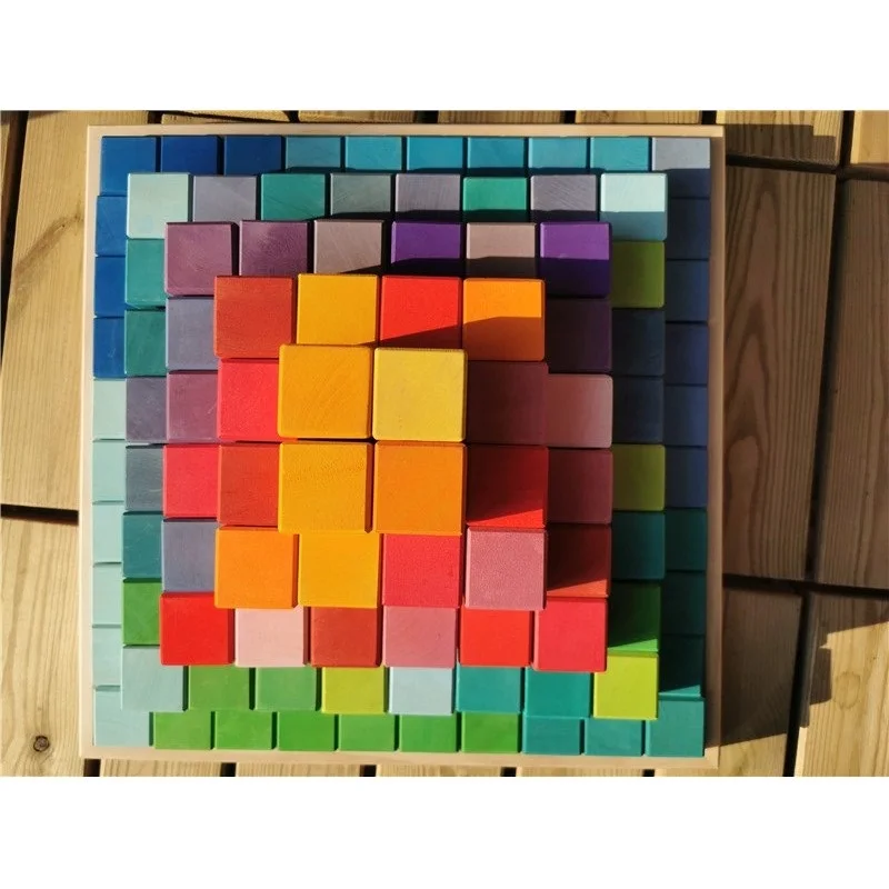 100pcs Large Wooden Building Toys Basswood Rainbow Pyramid Stacking Blocks for Kids Creative Play