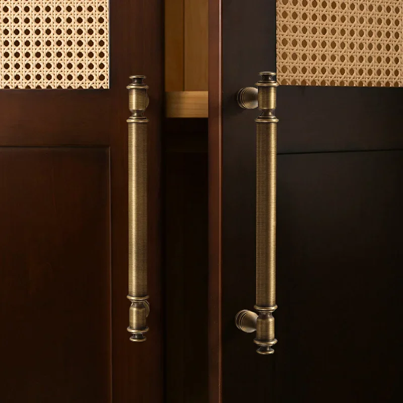 Solid Brass French Style Long Cabinet Handle, Brushed Brass Gold Antique Bronze Pulls for Kitchen Wardrobe Drawer