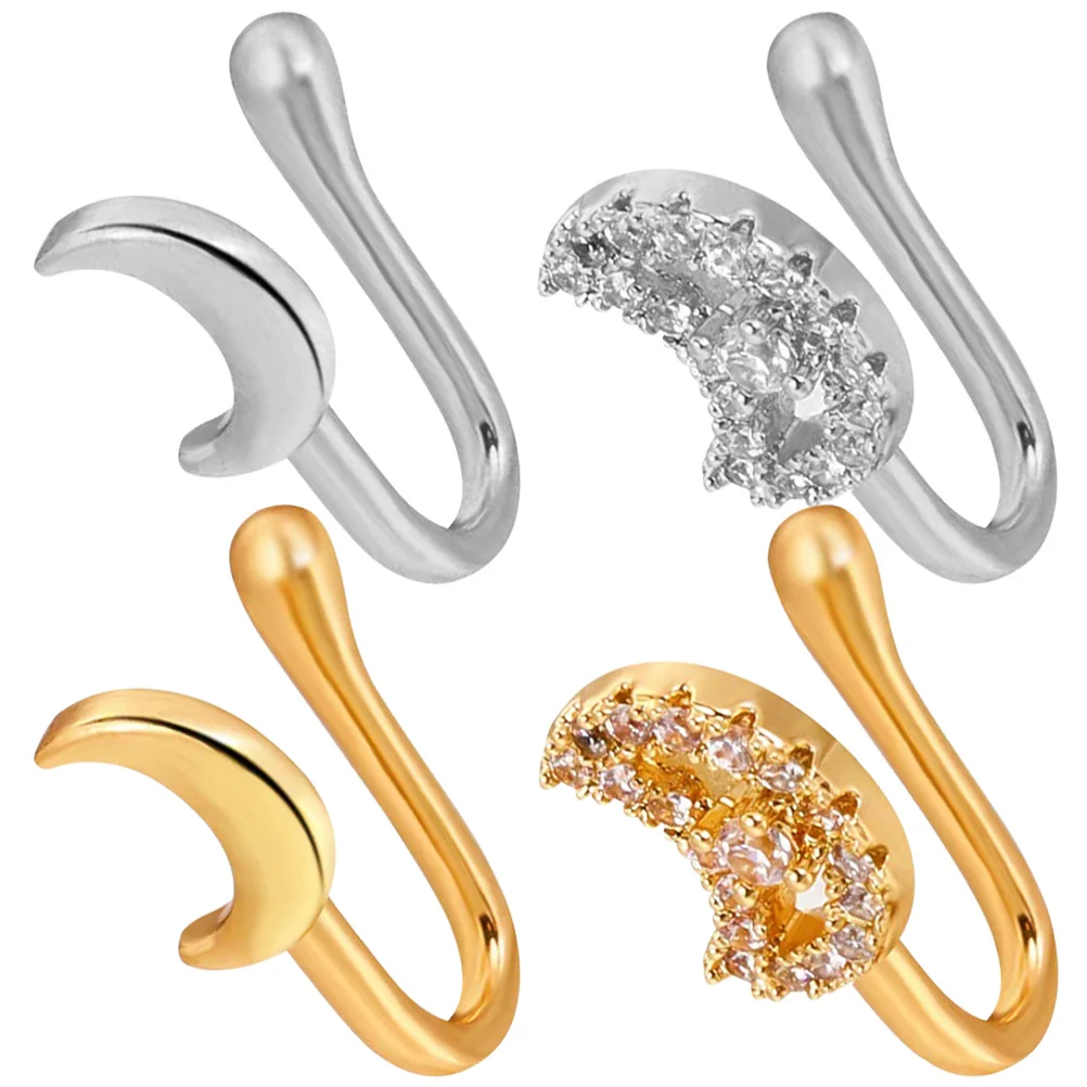 4 قطعة غير ثقب القمر الأنف خواتم الأصفاد مادة سبيكة لا ألم ارتداء مريح كليب على الأنف مجوهرات لافتة للنظر