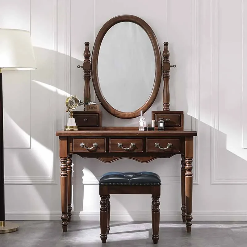

wood nordic brown dresser eithe bedroom girl Luxury Hotel Makeup Dressing Table Storage Mirror Schminktisch Bedroom Furniture