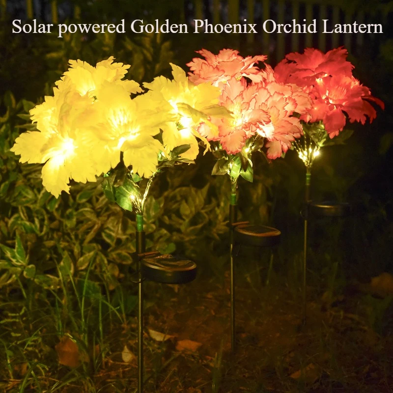 Solar Lights Outdoor Garden Decor Golden Phoenix Orchid Ligts Waterproof Solar Outdoor Lamp Decorative Lights for Path Garden