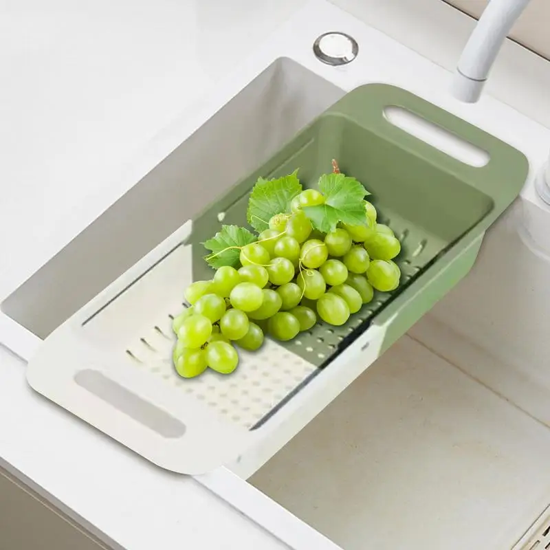 Over Sink Colander Expandable Kitchen Colander Strainer Fruit Washer Sink Drain Basket Large Capacity Sink Fruit Washing Tray