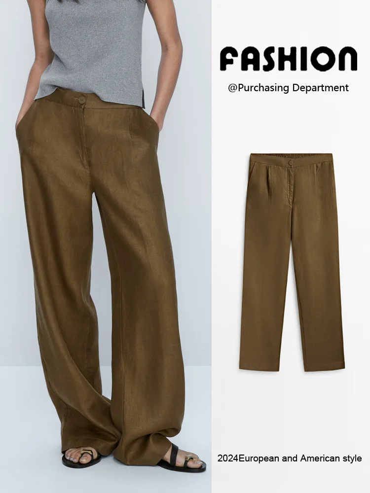 봄 신상 여성 캐주얼 스포츠 스타일 플리츠 스트레이트 롱 팬츠 편안하고 세련된 바지