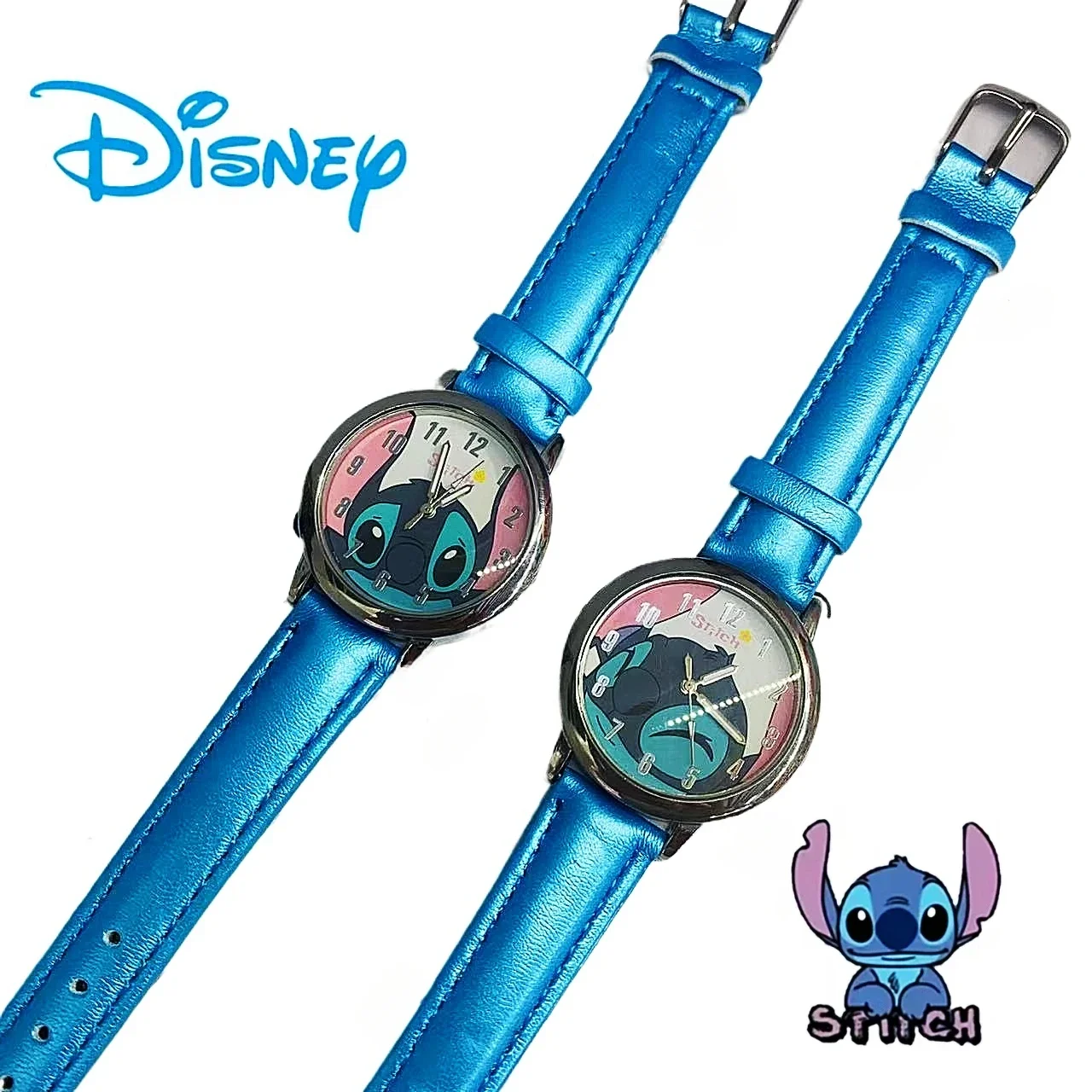 Reloj de punto Kawaii de Disney, accesorios bonitos de dibujos animados de Anime, reloj con correa de cuero de estrella para niños, textura para niño y niña, regalo de cumpleaños y Navidad