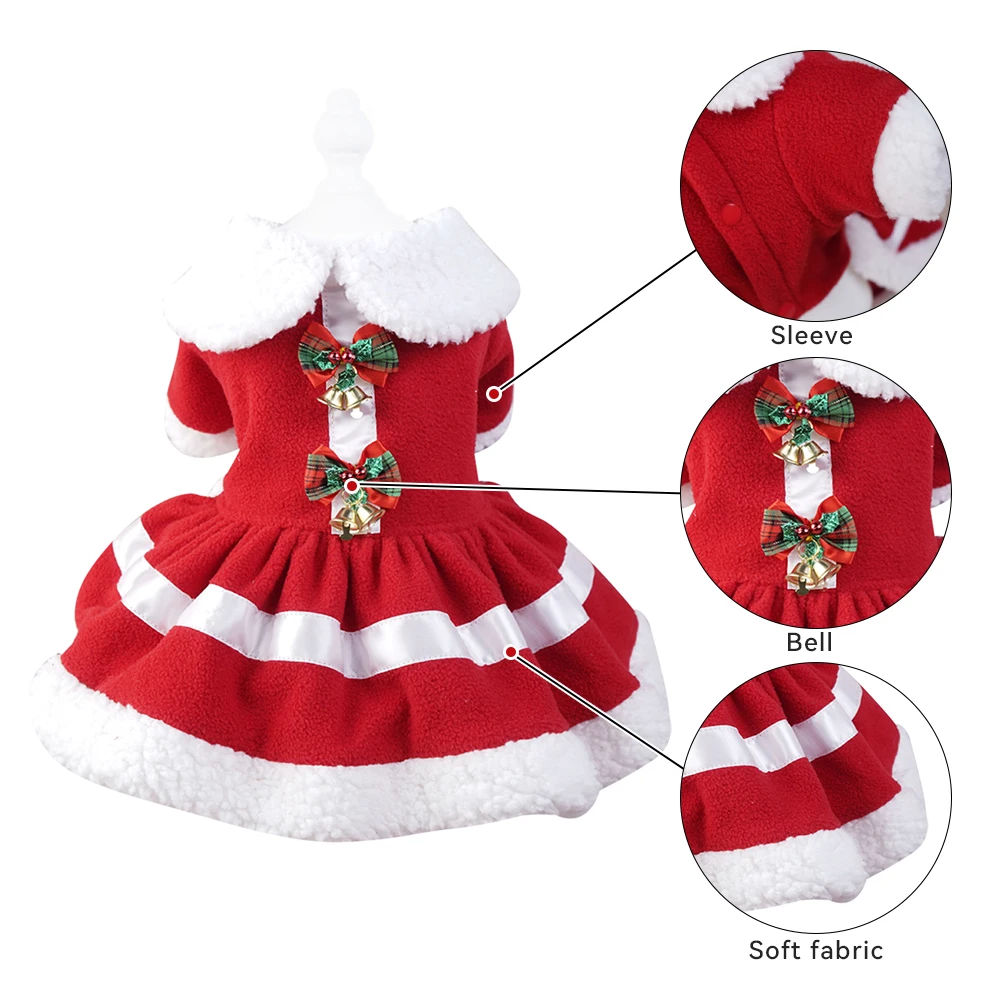 Christmas Dresses for Small Dogs Cats Fall Winter New Year Classic Red Belt Xmas Dog Clothes Puppy Outfit Chihuahua Yorkie Skirt