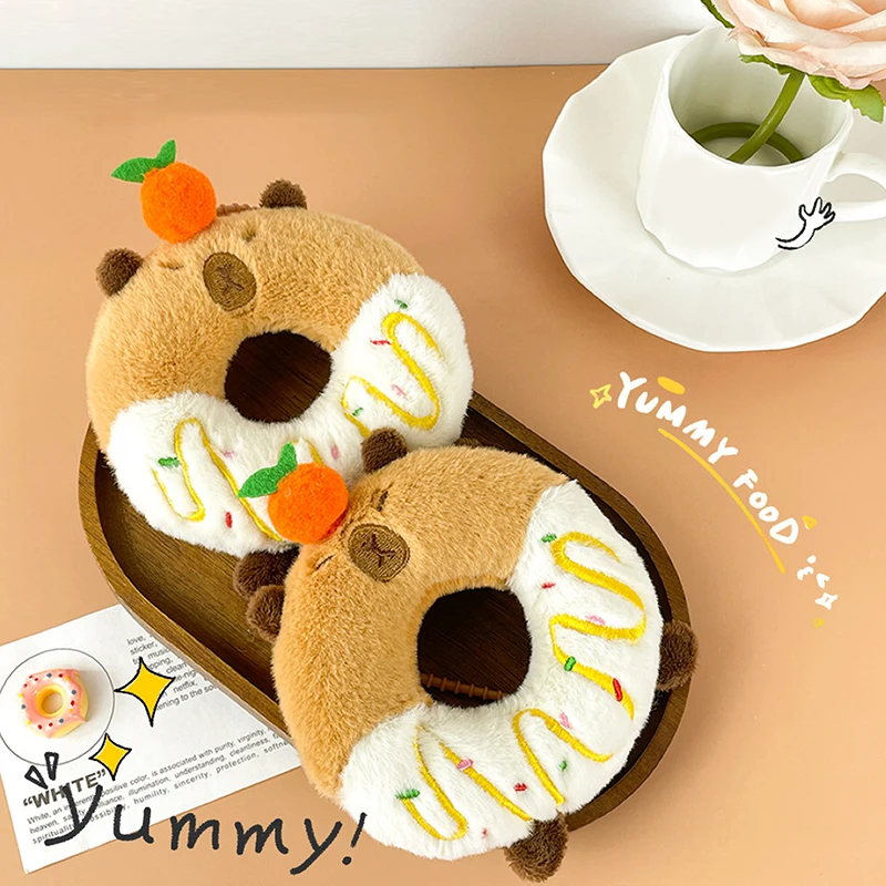 Capybara Donut Plush Toy Keychain Cartoon Capibara Soft Stuffed Doll Pendant Car Key Ring Backpack Bag Decor Kid Gift