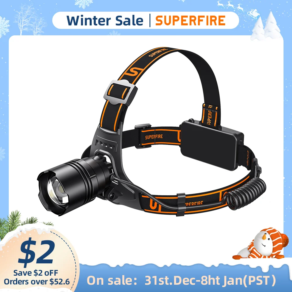 SUPERFIRE HL31 36W xhp90 Powerful Headlamp Zoom USB-C Rechargeable 21700 8000mAh Headlight for Fishing Camping Head flashlight