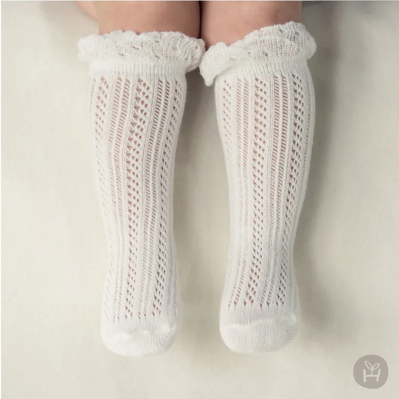 Baby Girl Knitted Mesh Socks Knee High Tube Toddler Girls Solid Socks Summer Thin Cotton Infant Kids Long Tube Socking 0-2 Years