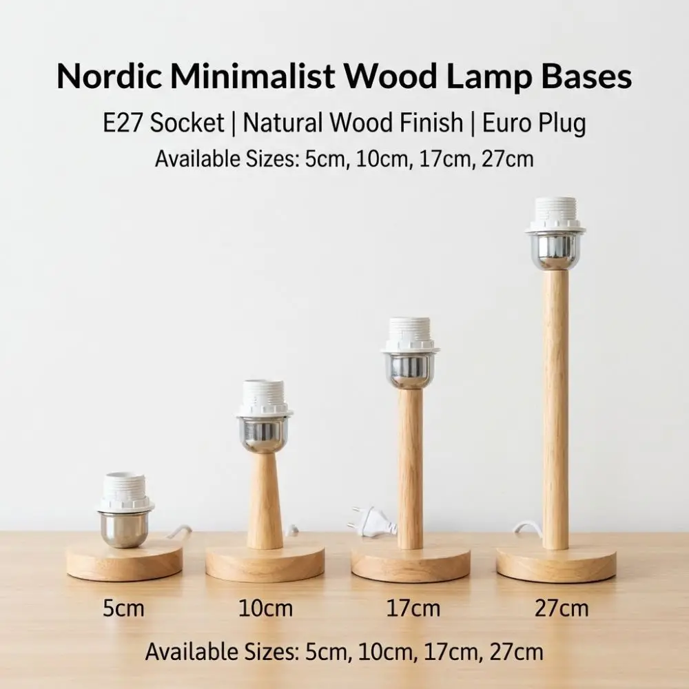 Universal Solid Wood Lamp Base Holder E27 On Off Switch Table Lamp Holder EU Plug Bedside Lamp Holder Study Room